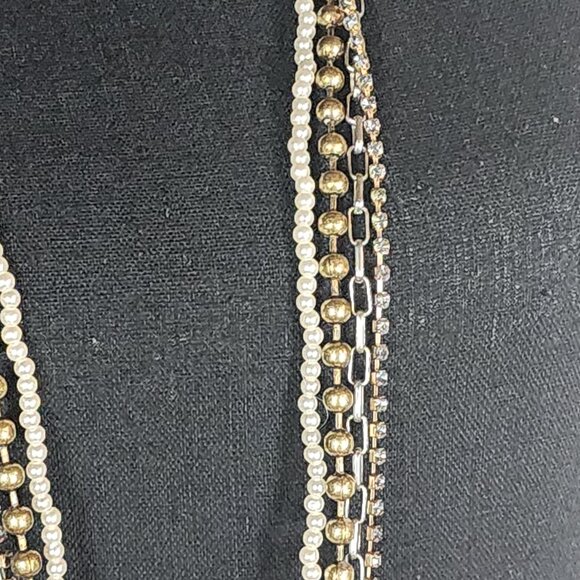 Chico's Silver Gold White Faux Pearl Crystal Ball Chain Box Link 36" Necklace - Picture 6 of 16